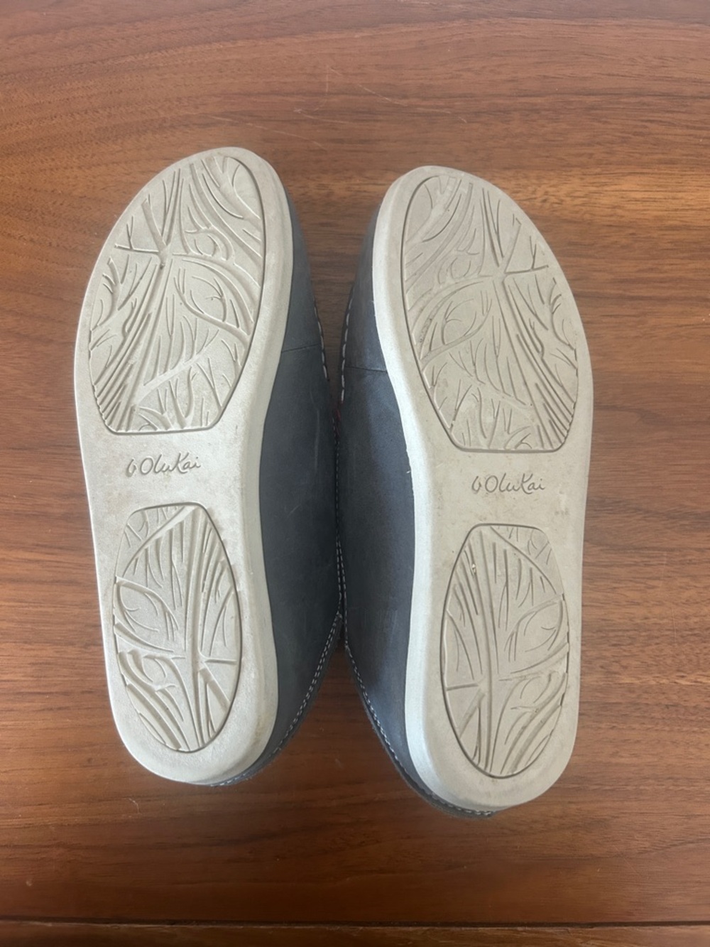OluKai Women's Gray Slip-On Loafers with Red Accent Stitching - Picture 3 of 4